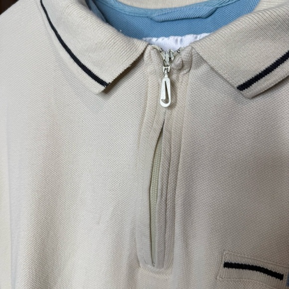 Vintage Nike Mens Polo Shirt in Light Beige and blue Size Large 1/4 zip collared - Picture 3 of 11